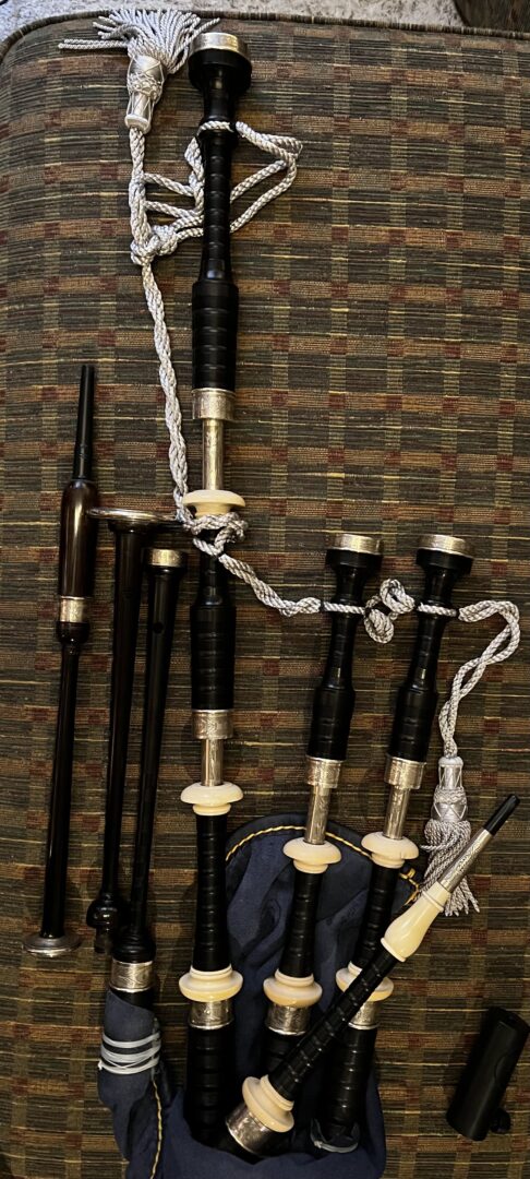 Bagpipe Central - 1958 Silver and Ivory Sinclair bagpipes